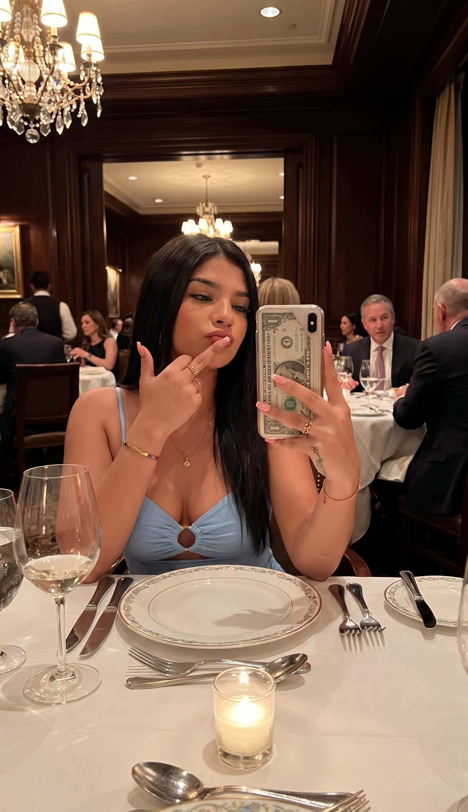 Modelo en un restaurante para contenido publicitario gastronómico