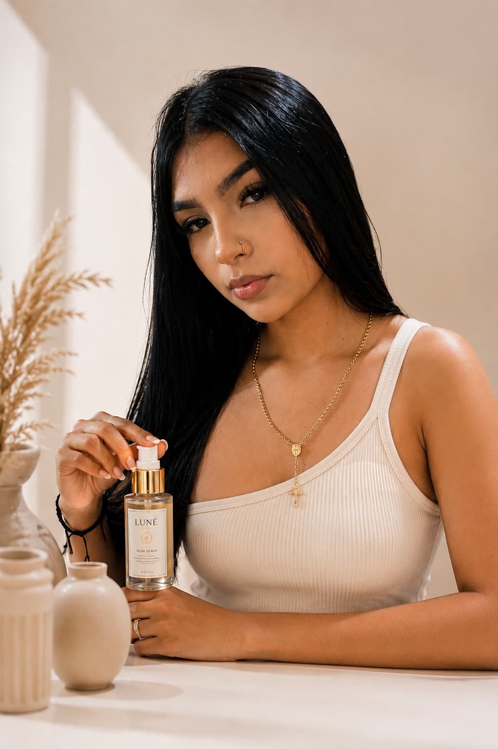Modelo para marcas de cosméticos y belleza. Publicidad de maquillaje y cuidado personal.