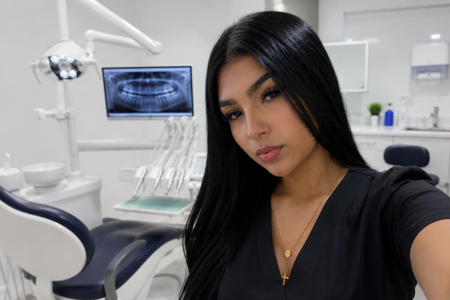 Modelo para clínicas dentales y servicios de salud. Publicidad de cuidado dental profesional.
