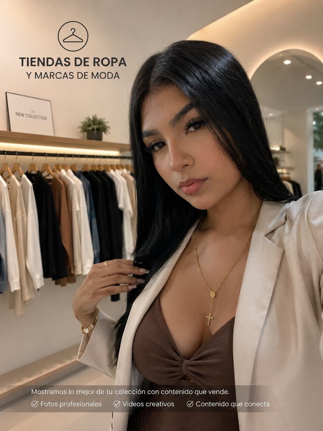 Modelo para tiendas de ropa y moda. Publicidad de colecciones con talento real.